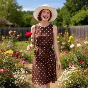 Anne Klein Chocolate and Cream Polka Dot Midi Dress